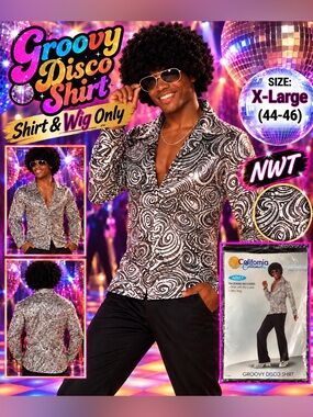 Halloween California Costumes Groovy Disco Shirt Men's Black & White Polyester X